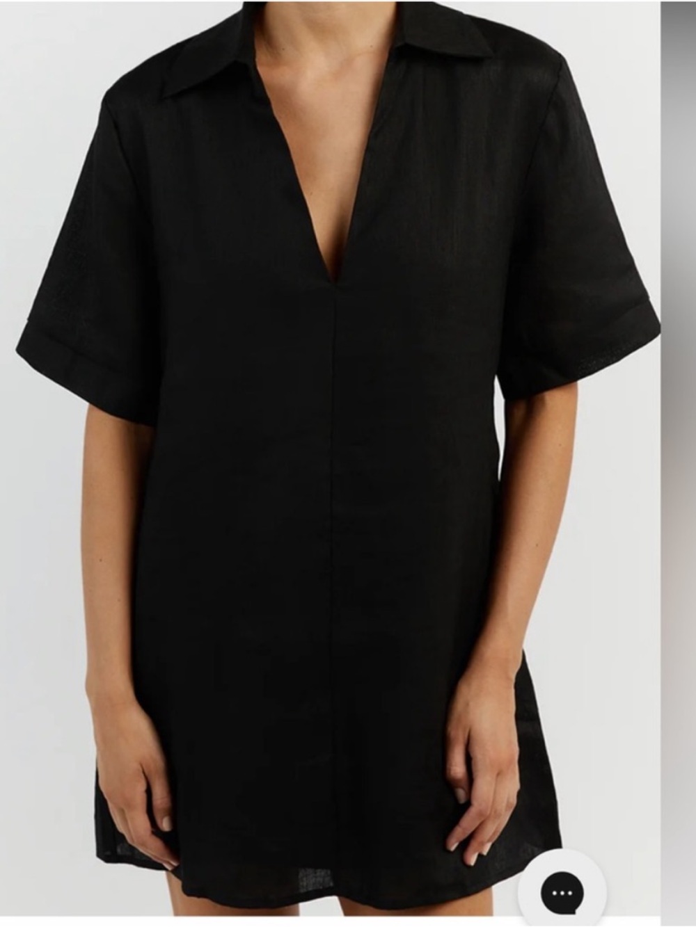 DISSH Candice Black Linen Polo Collared Mini Dress Size 4 - Picture 2 of 8